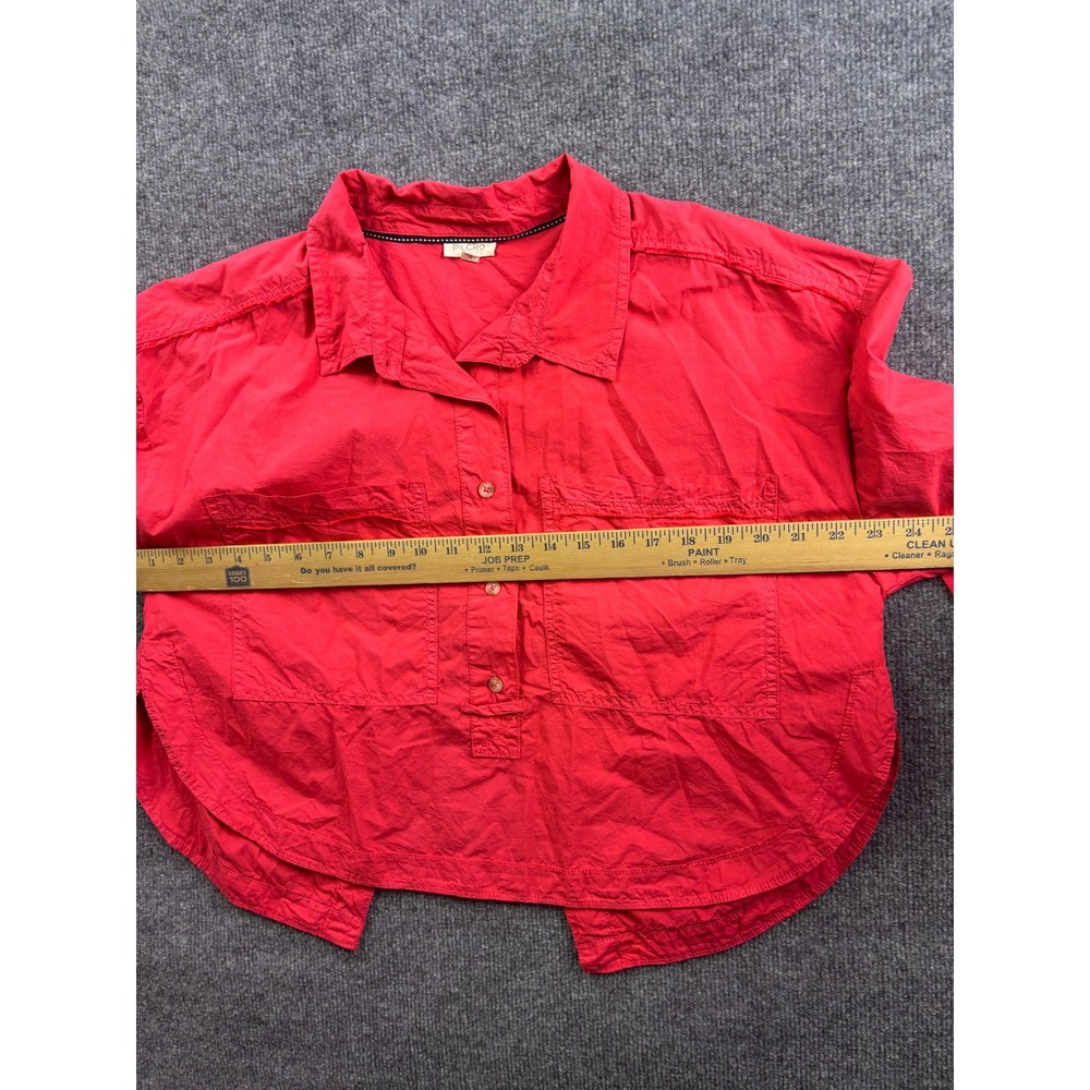 Pilcro Button Front‎ Shirt Womens M Red/Pink Split Back Cropped Cotton Top - Picture 5 of 7